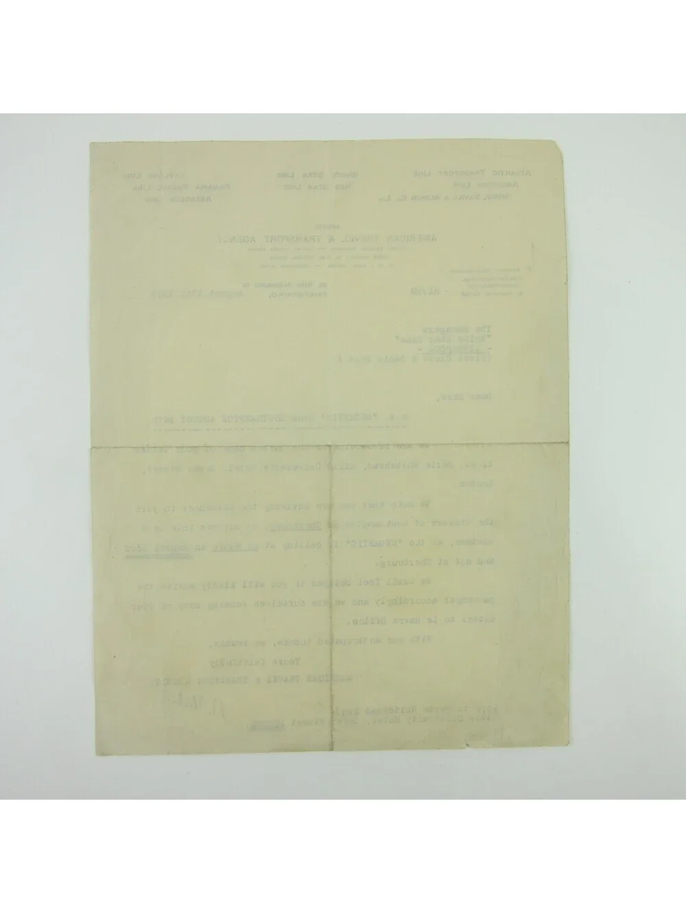 1929 Letterhead American Travel & Transport White Star Lines Perle Whitehead